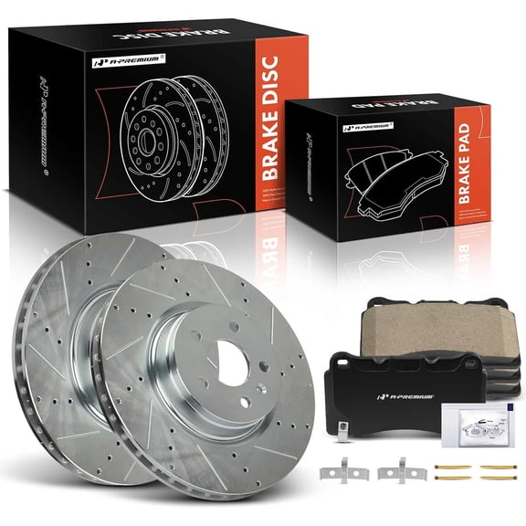 A-Premium 13.58 inch (345 mm) Front Vented Disc Brake Rotors   Ceramic Pads Kit Compatible with Select Tesla Models - Model S 2017-2021, Model X 2017-2021, 6-PC Set