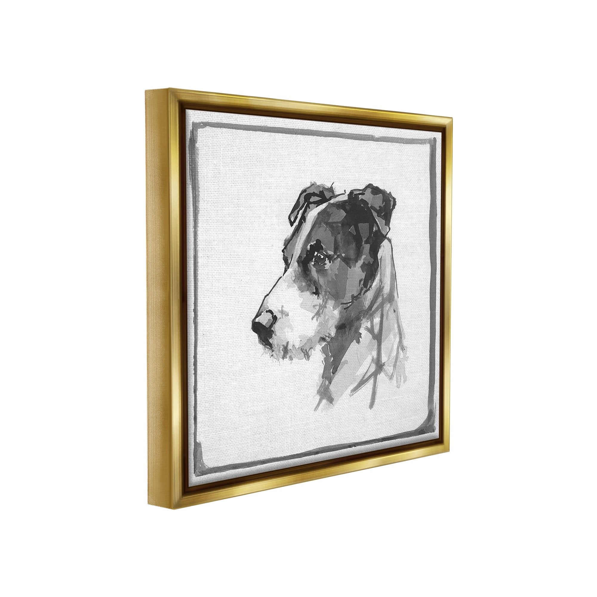 Stupell Industries Grey Dog Portrait Animals & Insects Painting Gold Floater Framed Canvas Art Print Wall Art, 25 x 25