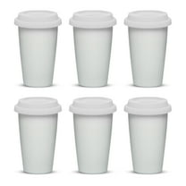 11 oz. Double Wall Ceramic Tumblers with Lid - 6 Pack - White