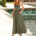 thumbnail image 4 of Vestido de Verano con Bolsillos para Mujeres de Moda Cómodo Vestido de Cuello Redondo sin Mangas de Color Sólido, Estilo de Vendaje de Poliéster, Lavado de Manos, 4 of 9