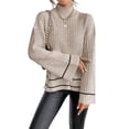 thumbnail image 3 of Women'S Long Sleeve High Neck Sweater Casual Loose Sweater Split Ribbed Knit Pullover Tops Color XS, 3 of 10