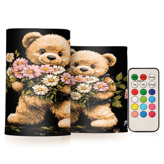 BZSMCE Flameless Candles LED Lights Cute Bear Holding Flowers Creativity Battery Candles