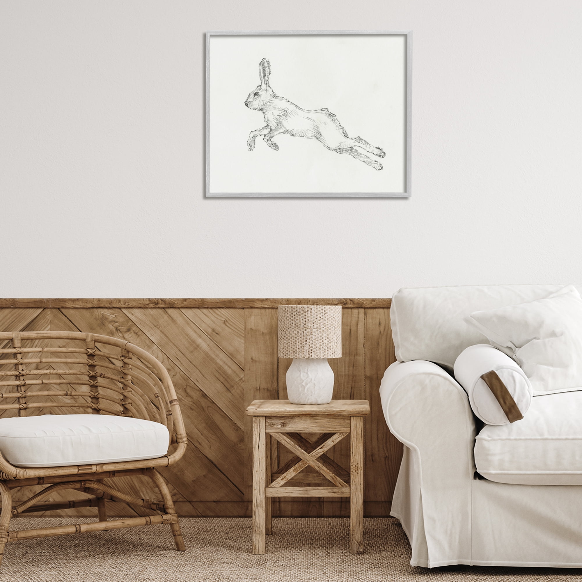 Stupell Industries Rabbit Hopping Sketch Animals & Insects Drawing Gray Framed Art Print Wall Art, 30 x 24