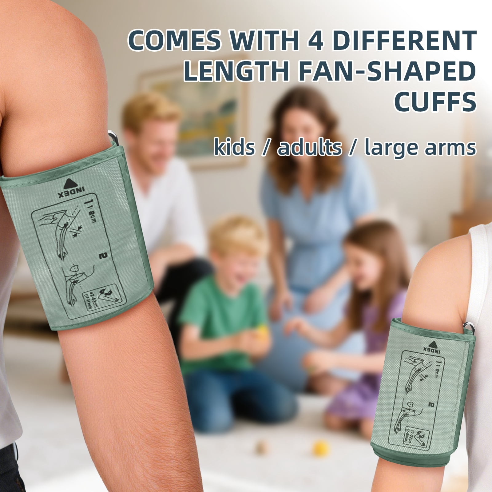 4 Sizes Blood Pressure Cuff Replacement, Universal Arm Cuff with Fan-Shaped Design for Large & Small Arms, Compatible with 99% Standard BP Monitors (17-53cm)