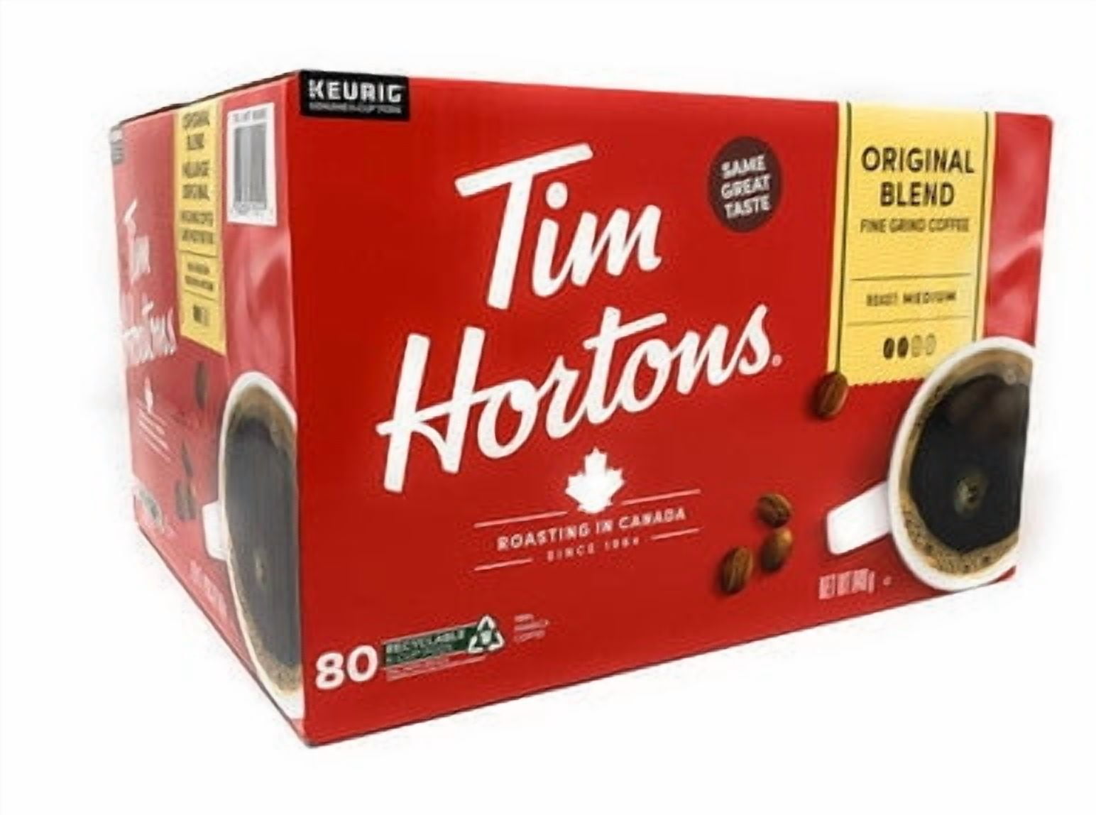 Tim Hortons Original Blend Medium Roast Coffee - 80 Single Serve K-Cup Pods for Keurig Brewers