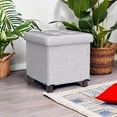 thumbnail image 2 of 15 Inch Storage Ottoman with Wooden Legs - Cube Foot Rest Stool, Square Footstool, Comfortable Seat with Lid, Foldable Fabric Ottoman, Space-Saving White, 2 of 18