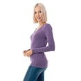 thumbnail image 2 of Simply Fashion Basic V Neck Long Sleeve T-Shirts - Stretch Cotton SpandexPURPLEGREY,MEDIUM, 2 of 5