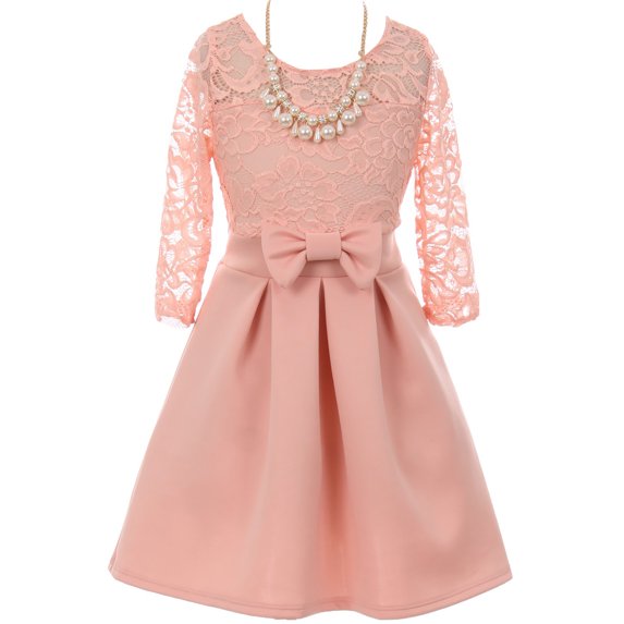 Little Girl Floral Lace Top Bow Flower Holiday Party Flower Girl Dress USA Blush 2 JKS 2104 BNY Corner