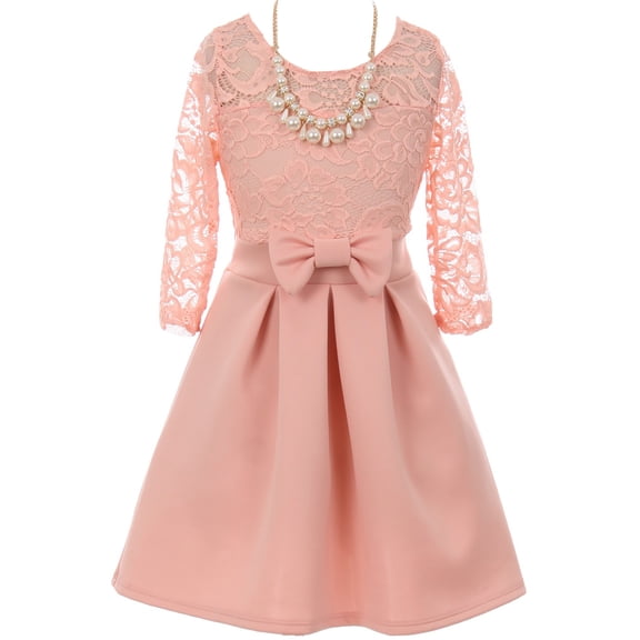 Little Girl Floral Lace Top Bow Flower Holiday Party Flower Girl Dress USA Blush 2 JKS 2104 BNY Corner