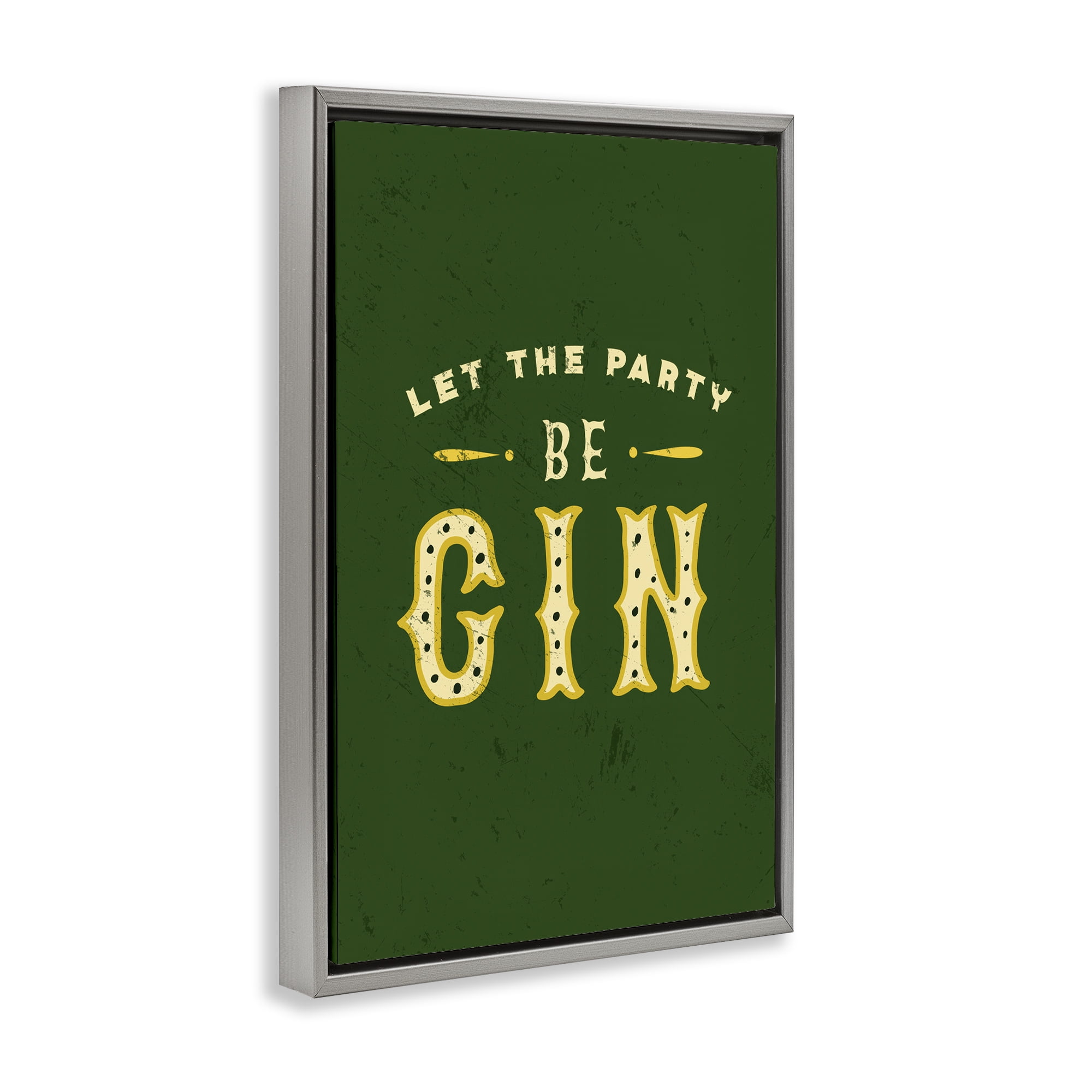 Stupell Industries Let Party Be Gin Pun Food & Beverage Painting Gray Floater Framed Canvas Art Print Wall Art, 21 x 31