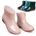 thumbnail image 5 of Botas de lluvia cortas de plástico 3508, zapatos de agua para mujer, tubo bajo, PVC, tendón de res, suela gruesa, forro polar, zapatos de trabajo de color sólido, botas de lluvia impermeables, 5 of 5