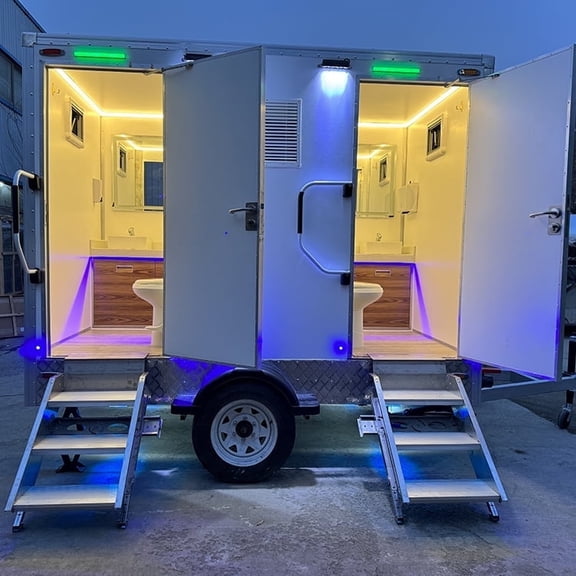 Goeasy Vehicle 2-Stand White Toilet Trailer Nighttime Display Effect