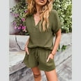 thumbnail image 6 of HAiming Womens Two Piece Sets Summer Short Sleeve V Neck Tops and Drawstring Shorts Outfits Trendy Casual Loungewear, 6 of 7