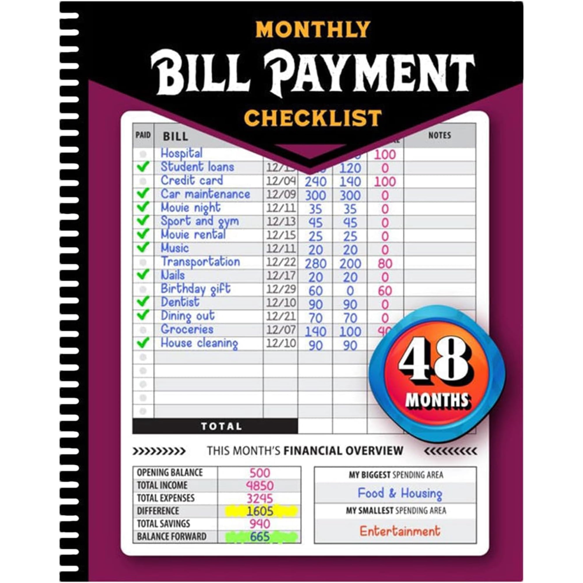 Bill Payment Tracker - Family Money Organizer Monthly Financial Management Book, Bill Tracker Notebook, Expense Tracker, 4-Year Guide Payment for Easy Saving, Budgeting, and Tracking