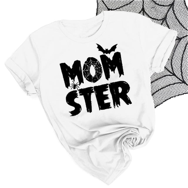 Pntutb Mujeres Casual Halloween Letras Impresión Camisa Manga Corta Camiseta tops Túnica Blusa Pntutb Pntutb-2761