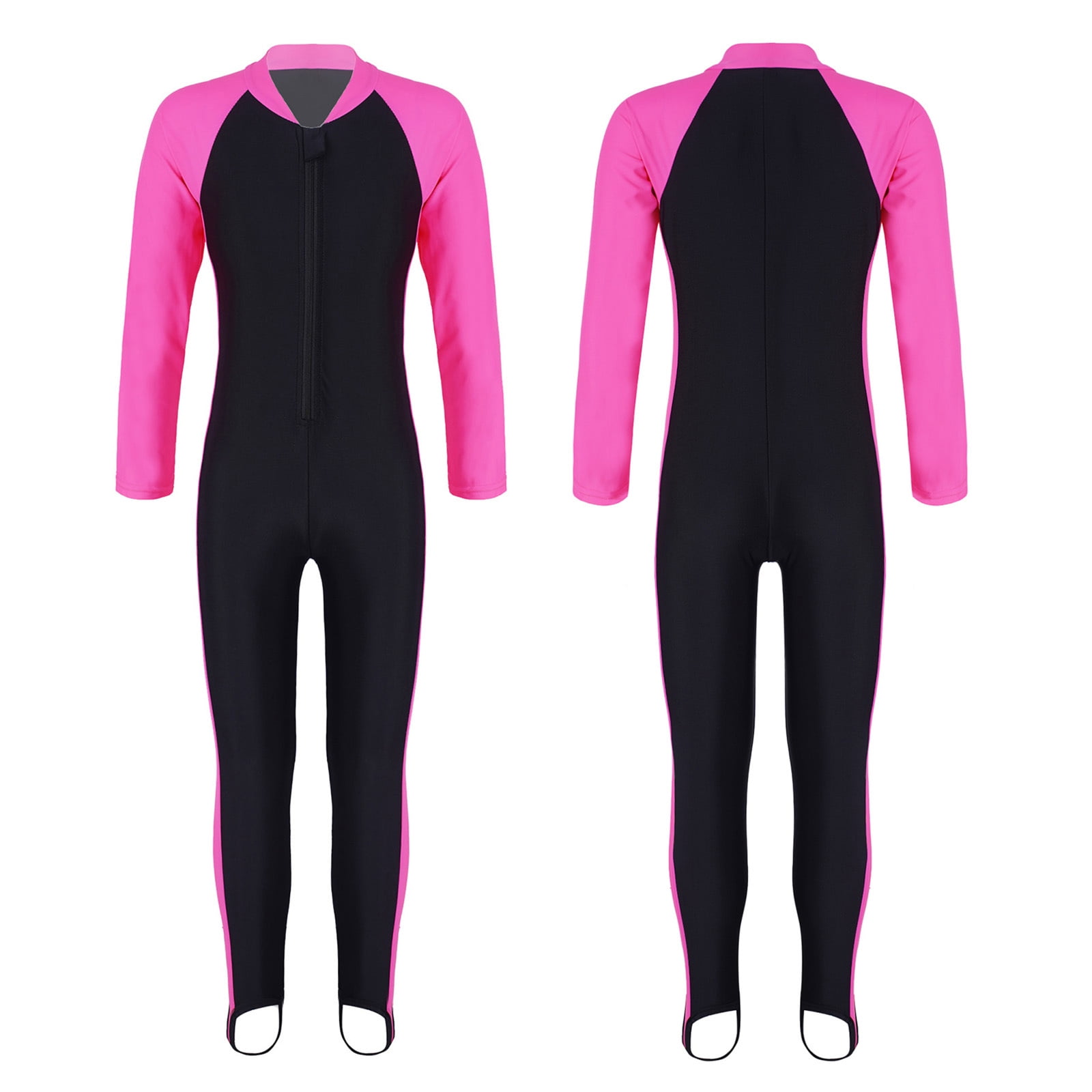 inhzoy Kids Girls One Piece Zip up Rash Guard Shirt Swimsuit