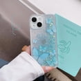 thumbnail image 3 of Compatible with iPhone 14 Plus Glitter Butterfly Case Glow in The Dark Women Girls Girly Bling Sparkle Flowing Quicksand Light up Case Soft TPU Bumper Luminous Clear Phone Cover, Blue, 3 of 7