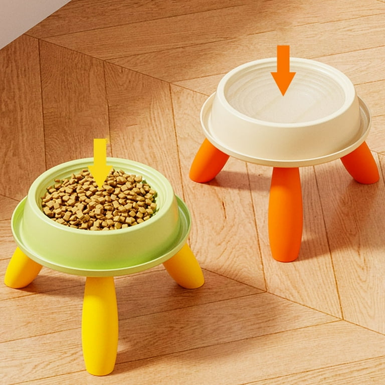 Elevated Cat Bowl Stand With Ceramic Bowls - Anti-Vomit Tilted Feeder, Bamboo Base, Cat Ear Design