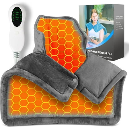 Neck Heating Pad,Weighted Version for Better Fit Around The Neck and Shoulders,Heating Pad for Back,10 Heat Settings 3 Timers Auto Off, Gifts for Women Mom Men Dad Holiday (Gray)