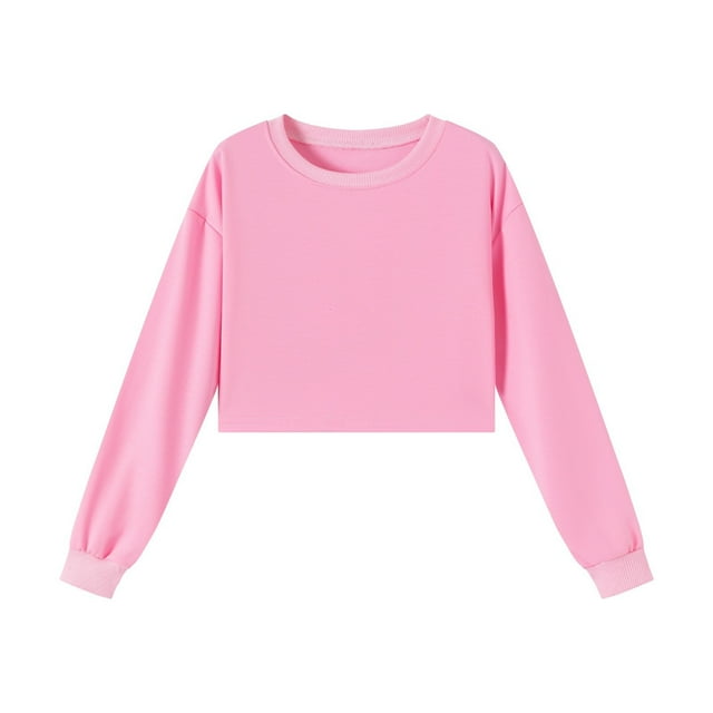 aidice Vêtements pour Filles Tout-Petits Chandails en Molleton Courts Col Rond Manches Longues Hauts Amples Décontractés pour l'Entraînement Couleur Unie Chandail 3-14 Ans