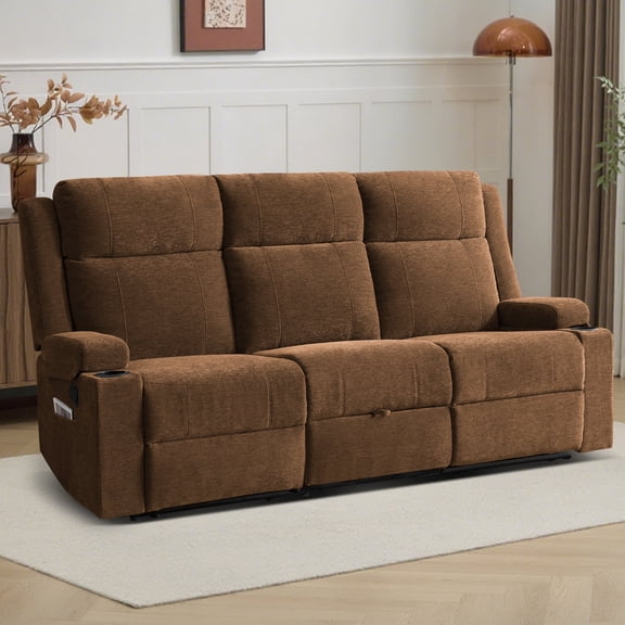 Chenille Reclining Couch, Manual Reclining Loveseat with Cup Holders, Wide Seat, Spill-Resistant Fabric, Easy Assembly, for Living Room/Apartment/RV Recliner Sofa