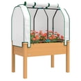 thumbnail image 2 of Outsunny Raised Garden Bed with PE Greenhouse Cover Outdoor Elevated Wood Planter Box for Herbs, Vegetables, for Patio, Backyard, Balcony, Sand, 2 of 9
