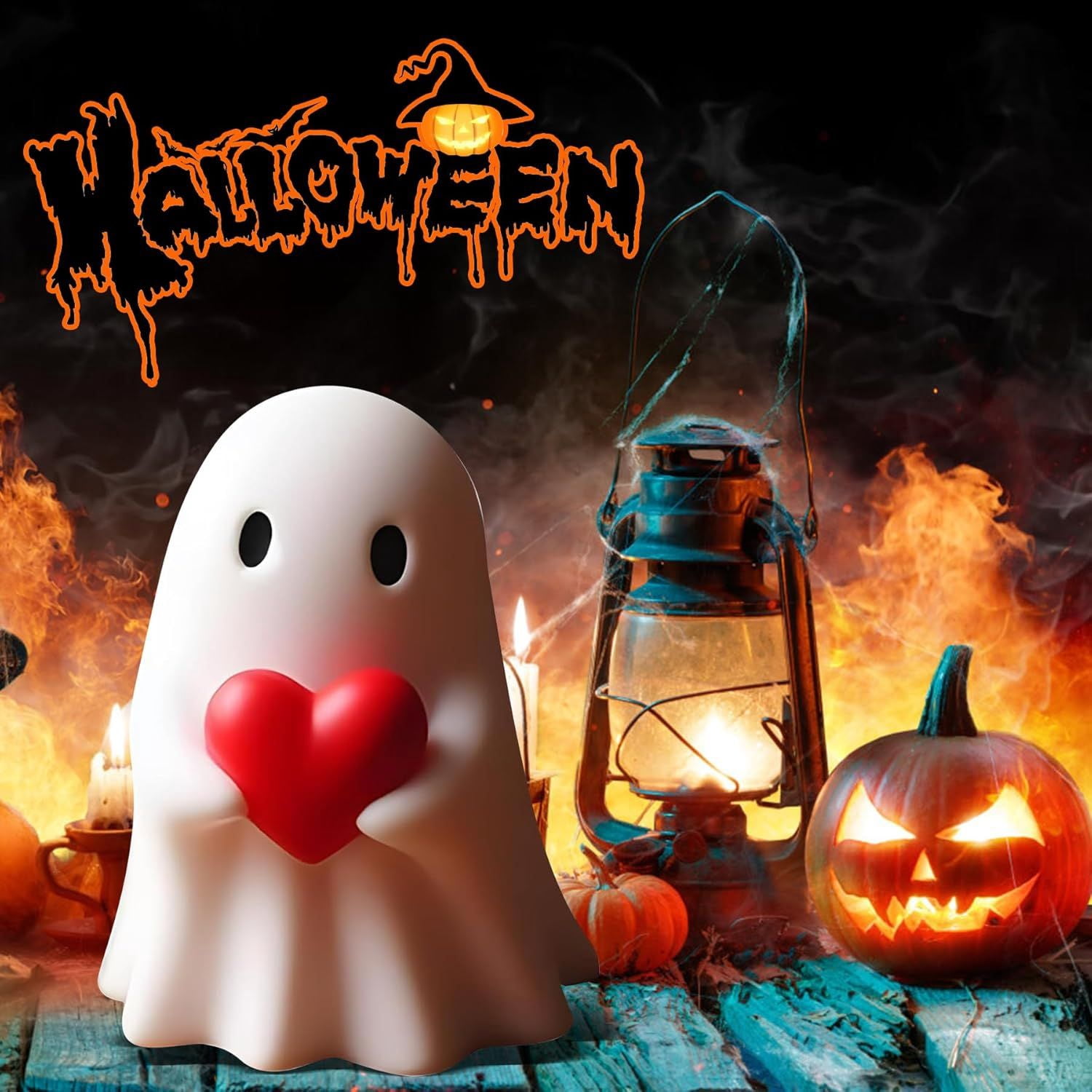 Halloween Ghost Figurine, Spooky Resin Ghost Statue, Cute Ghost Halloween Decoration for Home and Office Desktop Decor Display Ornaments