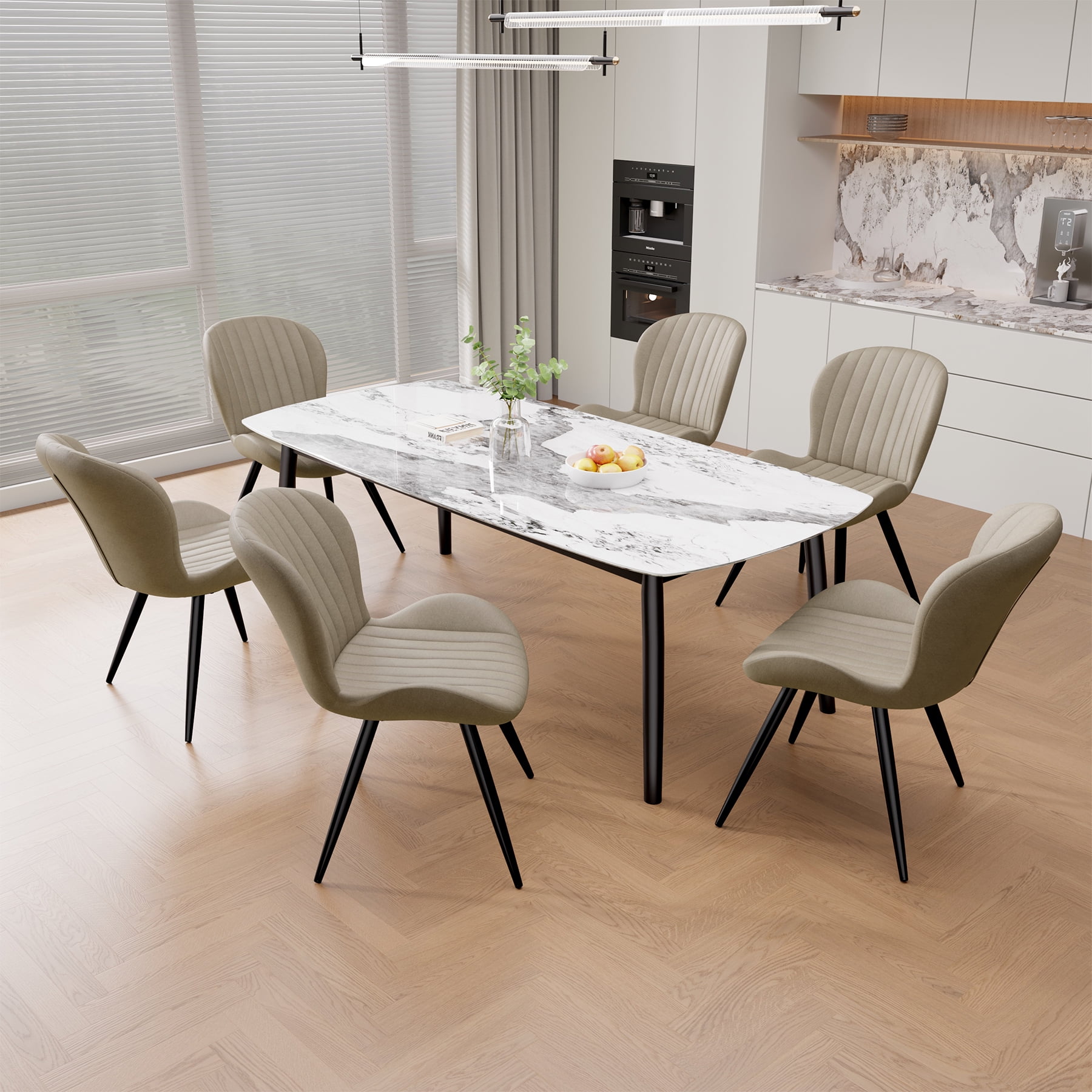 Hawsaiy Upholstered Dining Chairs Set of 2, Modern Kitchen Chairs with Backrest and Metal Legs, 19" Seat Height,Beige