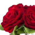thumbnail image 3 of Enova Home 4 Large Heads Artificial Velvet Roses Faux Flowers in Cube Glass Vase with Faux Water for Home Office Wedding Decoration (Red), 3 of 3