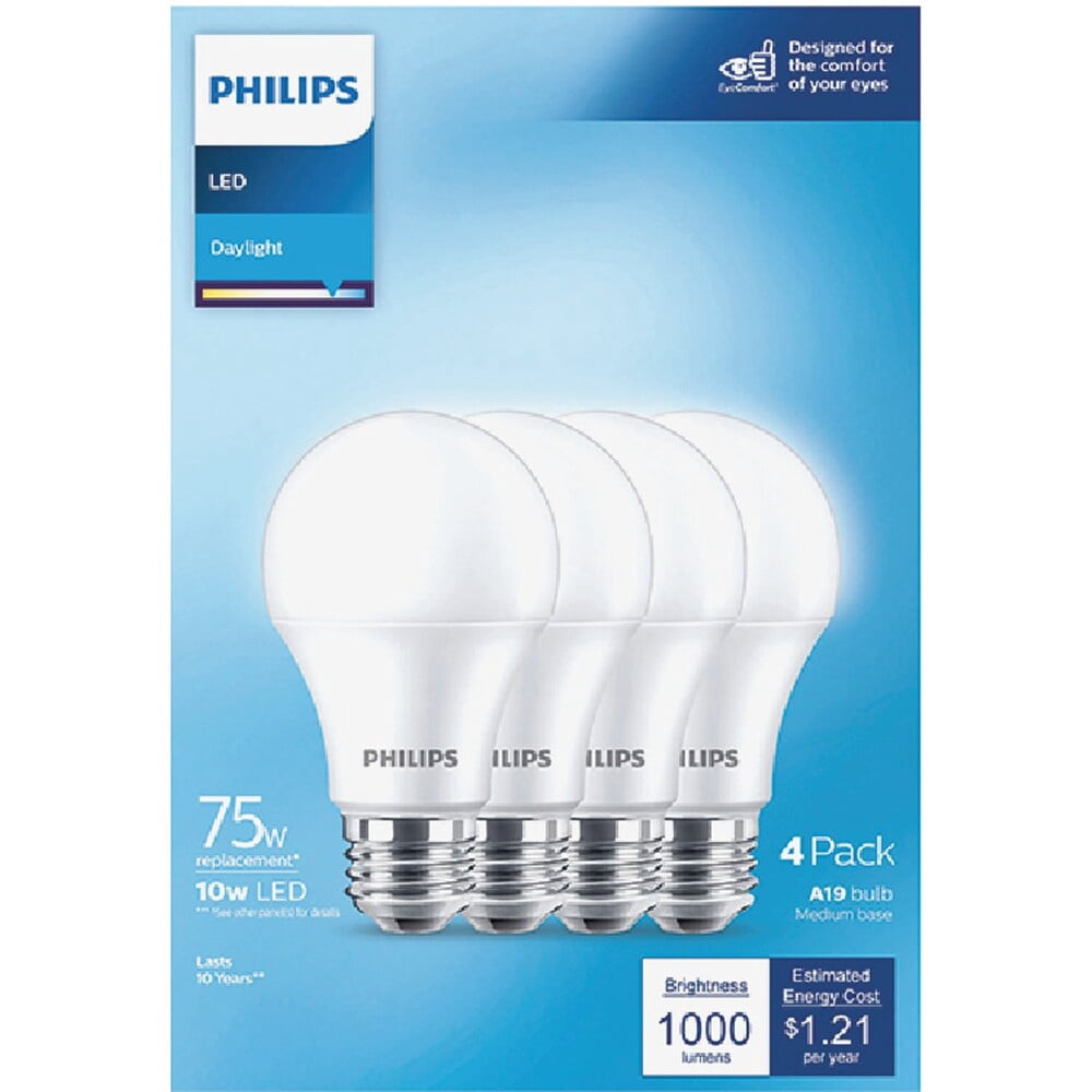 Philips EyeComfort 75W Equivalent Daylight A19 Medium LED Light Bulb (4-Pack)