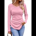 thumbnail image 1 of Camisas de Larga para Mujer, Cuello en V, Punto Acanalado, Corte Entallado, Suéter Ligero, Blusas Informales Elegantes de Otoño Rosa L, 1 of 8