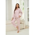 thumbnail image 4 of HEARTNICE Womens Pajama Sets, Flannel Knit Soft Button Down Loungewear Long Sleeve Pjs Sets,(Pink,S), 4 of 5