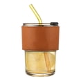 thumbnail image 1 of Yuarrent Vaso resistente a altas temperaturas, vaso de agua, bebidas calientes y sopas, taza de café de vidrio espesado Mostrada Ámbar (con tapa), 1 of 6