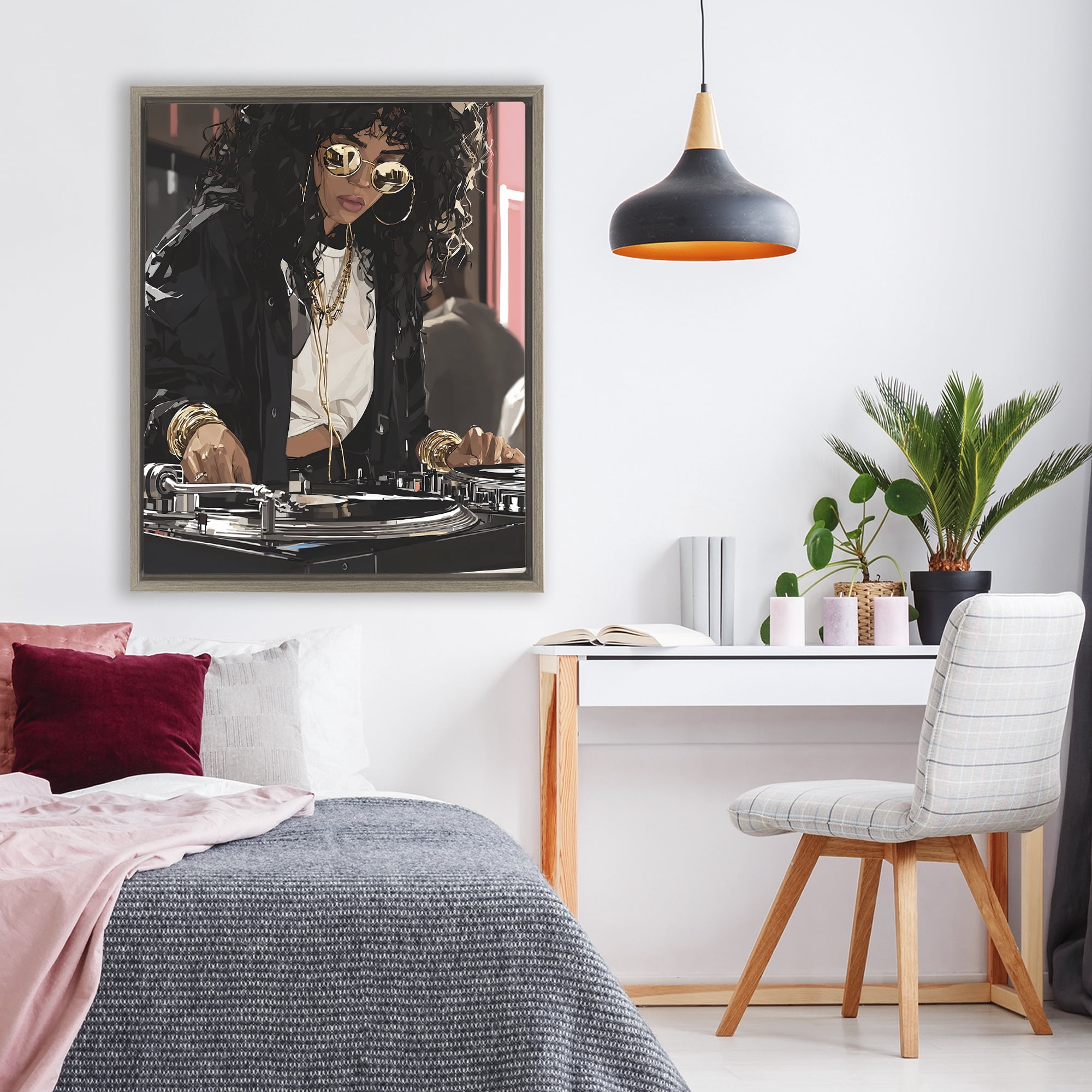 Stupell Industries DJ Focused On Turntables Brown Framed Floater Canvas Wall Art, design by Franklyn Gregory