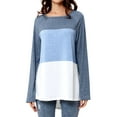 thumbnail image 3 of Women Colorblock Crew Neck Long Sleeve Scoop Hem Top, 3 of 8