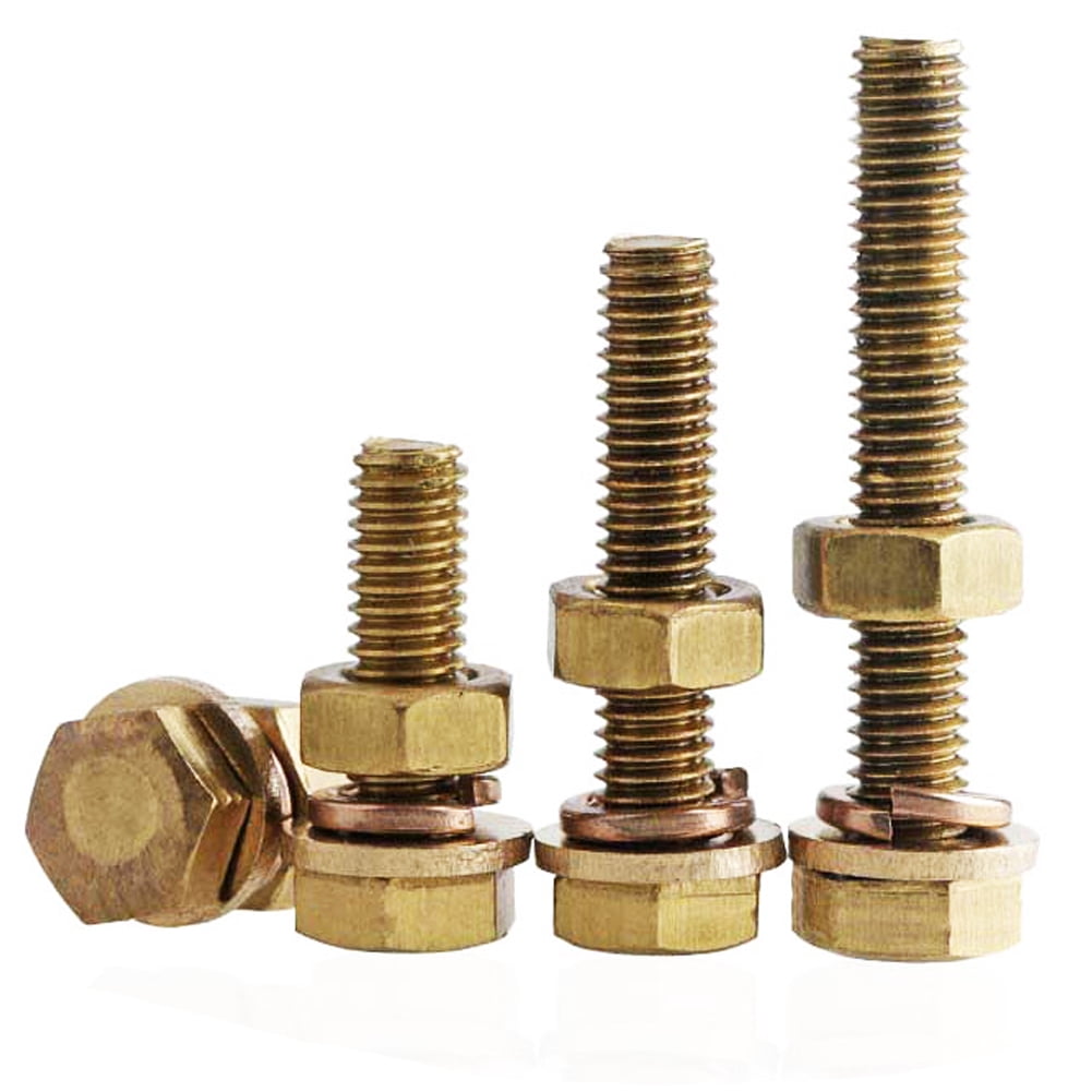 (1pcs) Brass Hex Bolt and Nut Flat Washer Lockwasher Kit, M12x90mm .