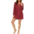 thumbnail image 2 of INSPIRE CHIC Chemise de Nuit à Manches Longues pour Femme, Col à Revers Cranté, Boutonnée, TP Rouge, 2 of 6