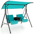 thumbnail image 2 of Gymax 2-Person Canopy Porch Swing Padded Chair Cooler Bag Rotatable Tray Turquoise, 2 of 10