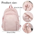thumbnail image 3 of Textured Casual Backpack, Large Capacity Aesthetic School Bookbag, Multi Pocket Lightweight Shoulder Bag, Cute Stylish Travel Daypack, Daily Commute Bag for Women Outdoor Use, Pink, 3 of 5