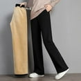 thumbnail image 3 of Skymirror Women Autumn Winter Fleece Lining Pants Elastic High Waist Straight Wide Leg Pants Solid Color Loose Fit Long Trousers, 3 of 8