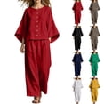 thumbnail image 3 of Naotn Women's 2 Piece Fall Outfits Crewneck Flowy Long Sleeve Shirts & Wide Leg Pants Casual Holiday Matching Sets, 3 of 8