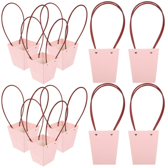 PAMINGONO 10Pcs Pink Paper Bouquet Carry Bag For Carrying Flowers At Valentine's Day