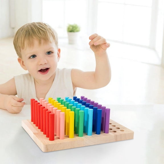 syligr Color Sorting Toy for Toddlers Ages 2-4 Wooden Educational Toy Sensory Training Pegs with Board Fine Motor Skills Rainbow Cylinders Matching Game Gift