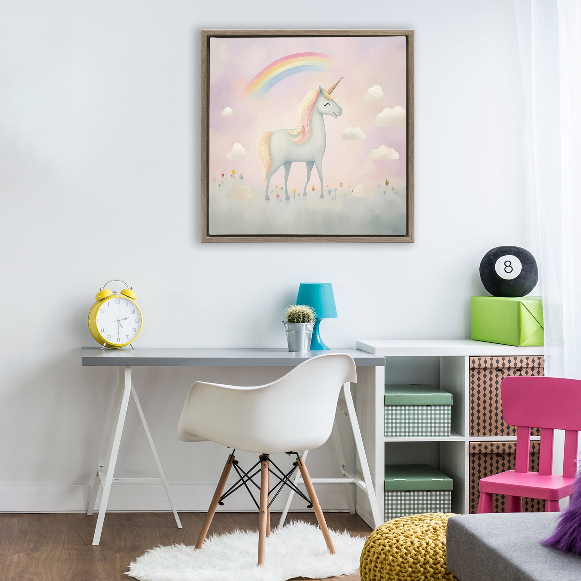 Stupell Industries Mystical Unicorn Dreams in Pastel Brown Framed Floater Canvas Wall Art, design by Lazar Studio