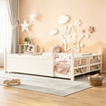 thumbnail image 3 of Bellemave Montessori Queen Floor Bed with Bookshelf, Solid Wood Kids Queen Size Bed Frame with Rail and Slats, No Box Spring Needed (Beige), 3 of 8