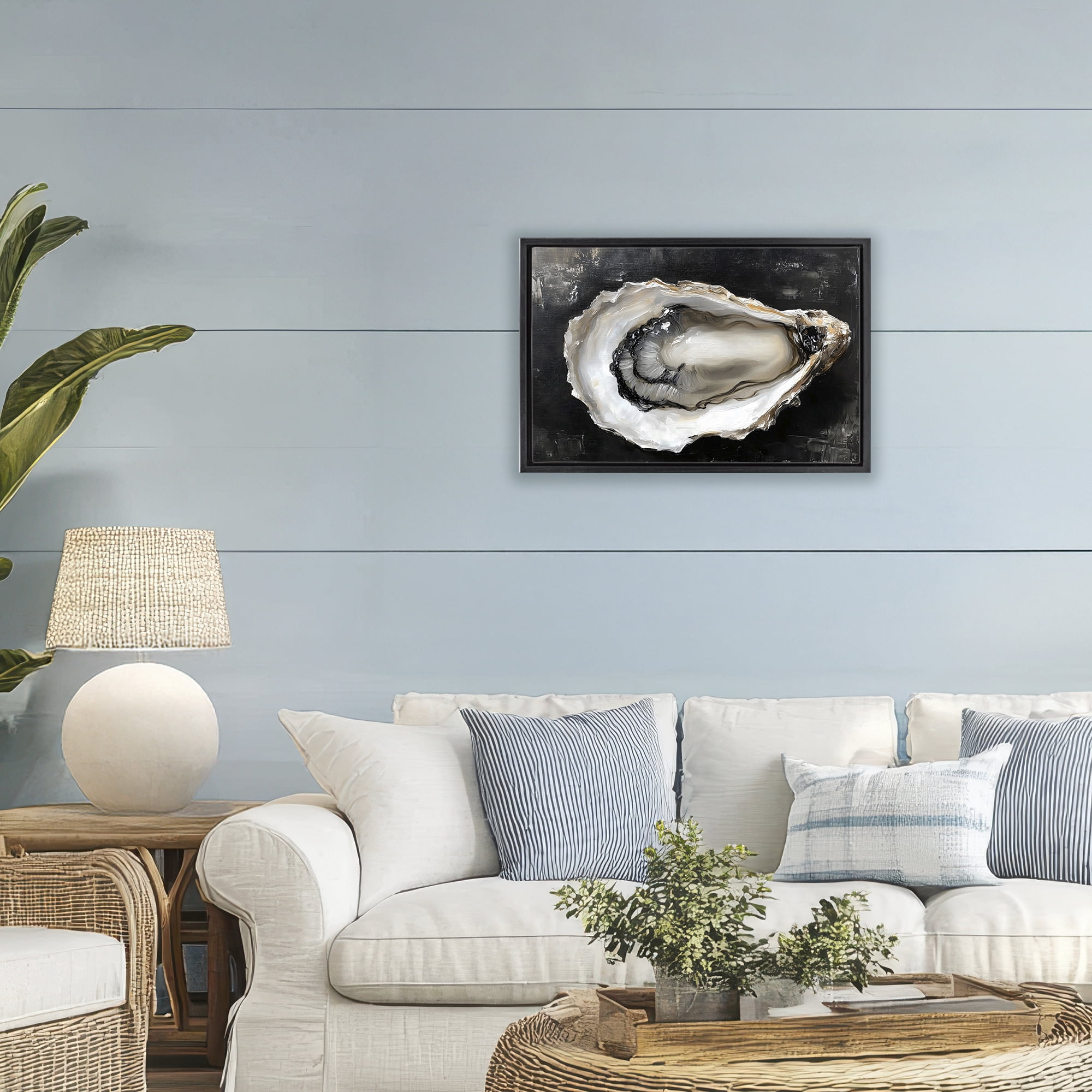 Stupell Industries Black Oyster Pearlescent Shell Black Framed Floater Canvas Wall Art, design by LSR Design Studio