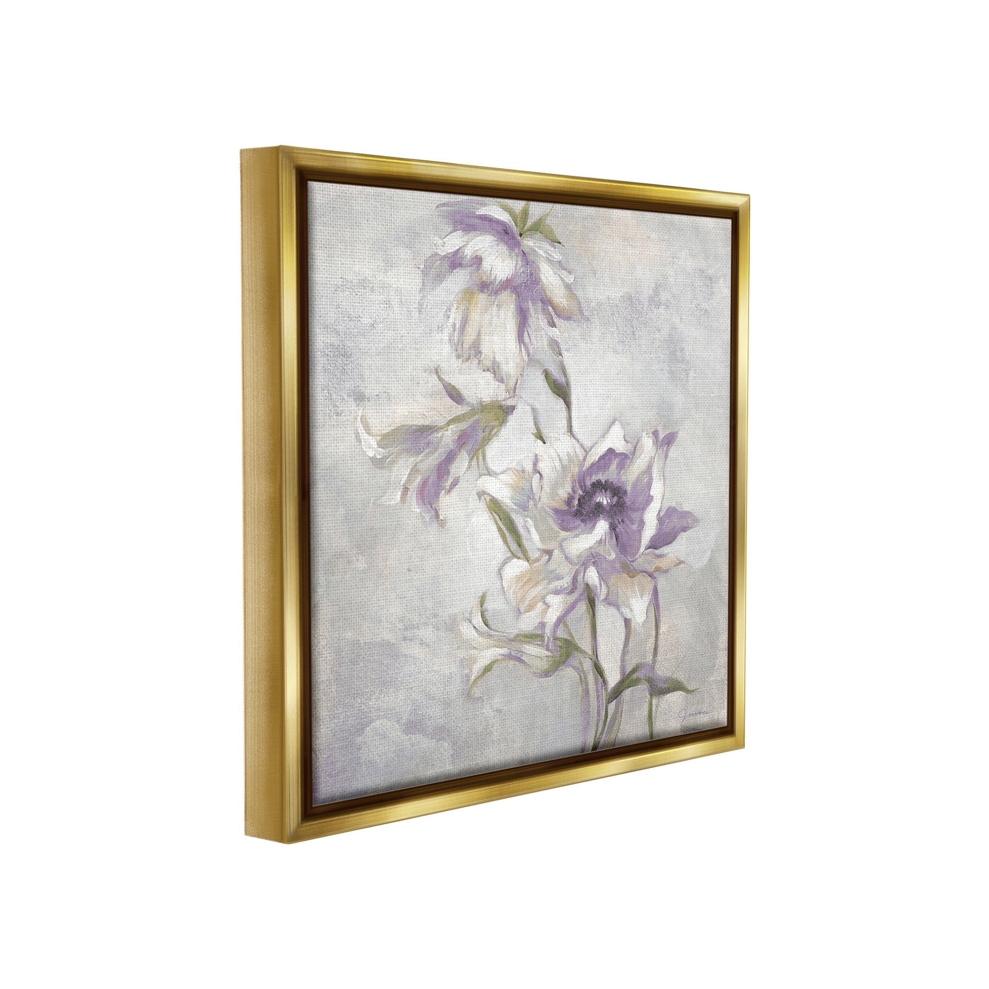 Stupell Industries Purple Curling Petals Botanical & Floral Painting Gold Floater Framed Canvas Art Print Wall Art, 18 x 18