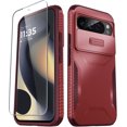 thumbnail image 1 of KOMI for Google Pixel 9/9 Pro Case with 1 Screen Protector, Built-in Slide Camera Cover, Military Grade Drop Protection, Heavy Duty Rugged Shockproof Protective Phone Cover, Red, 1 of 5