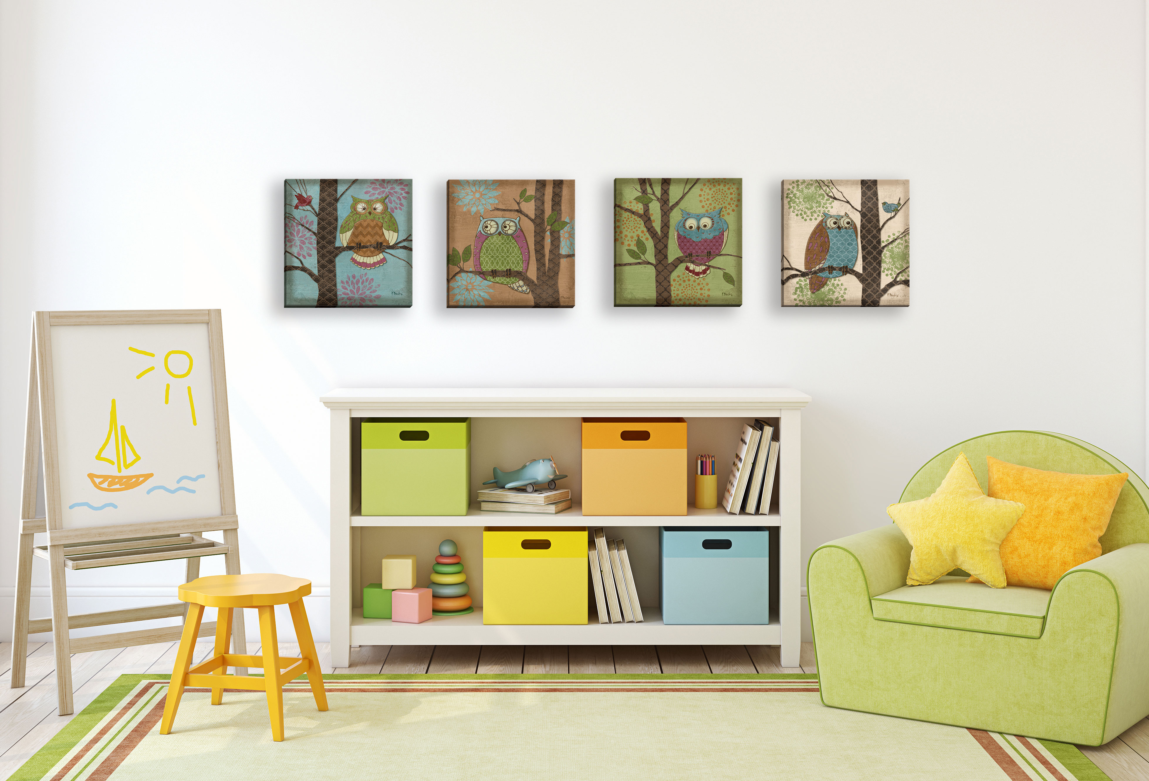 Gango Home Decor Colorful Coastal Flip Flop Wall Art Four Blue
