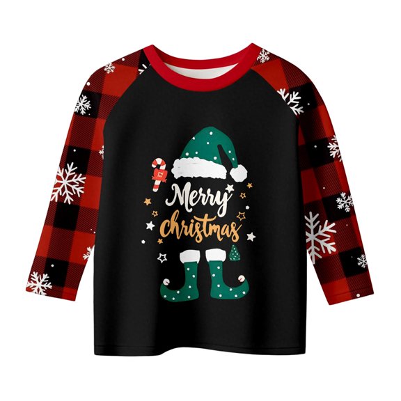 CONFREE Christmas Girls Long Sleeve Tshirts Crew Neck Xmas Letter Graphic Casual T-Shirt for Kids